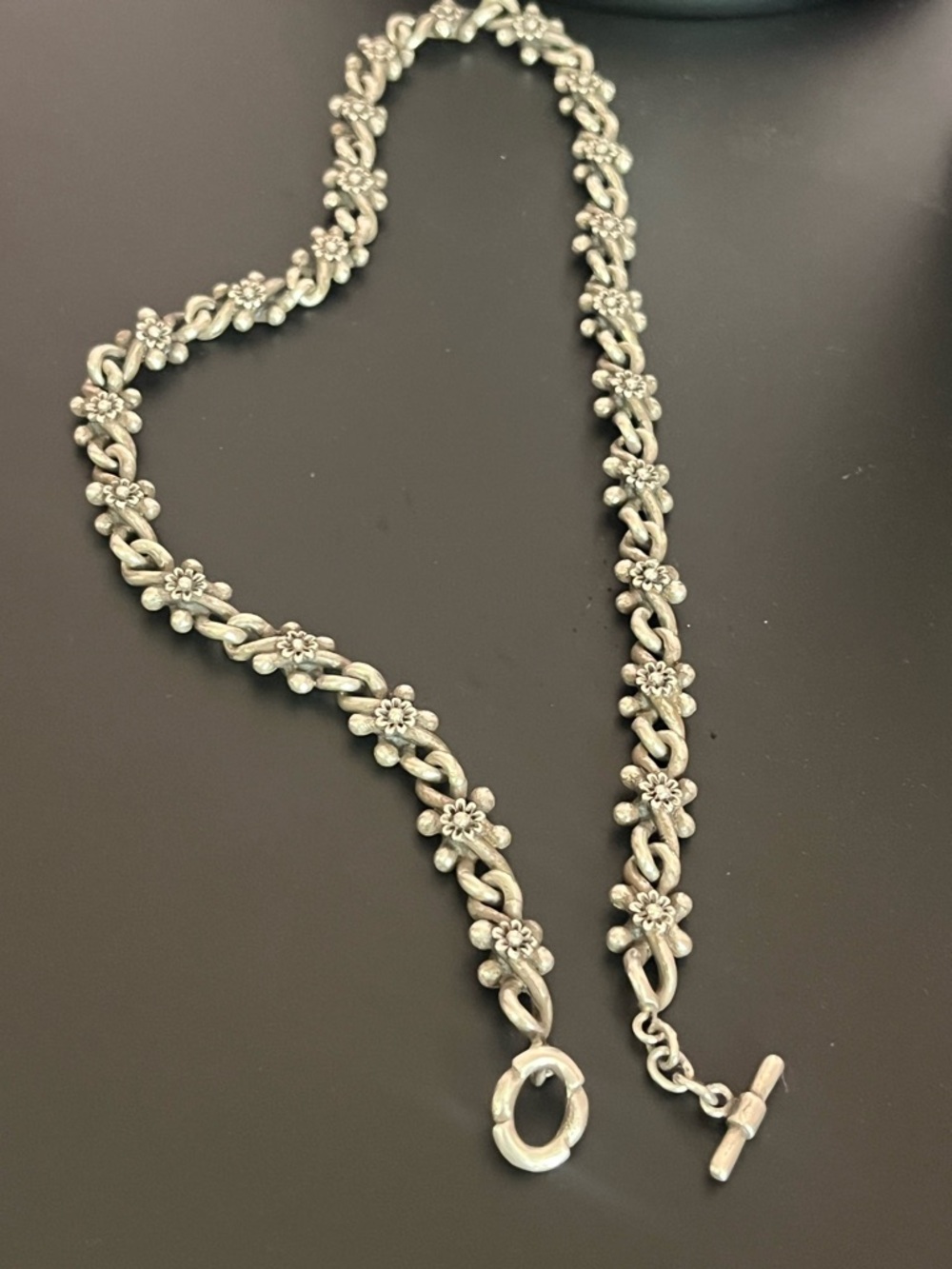 Sterling Silver Floral Link Necklace - Silver